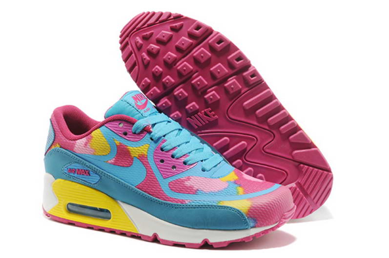 Nike Air Max 90 Chaussures Femmes Pre Tape Bleu Rose Jaune